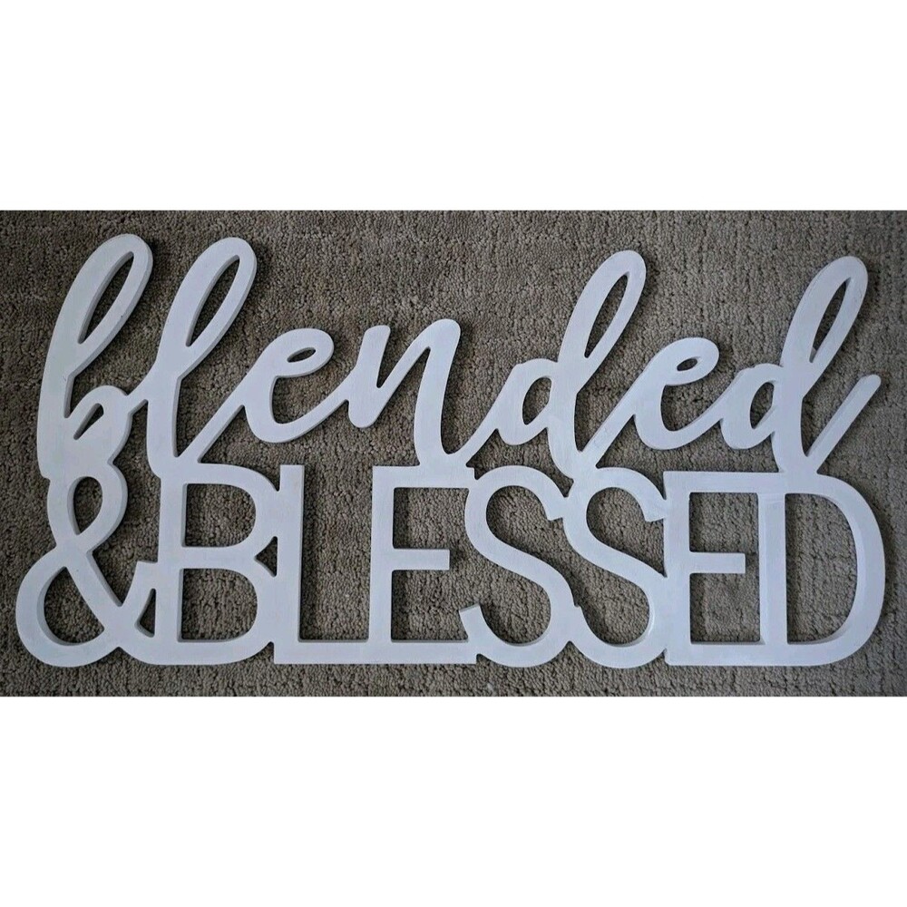 Hobby Lobby Blessed & Blended Sign Farmhouse White Wood 25x13